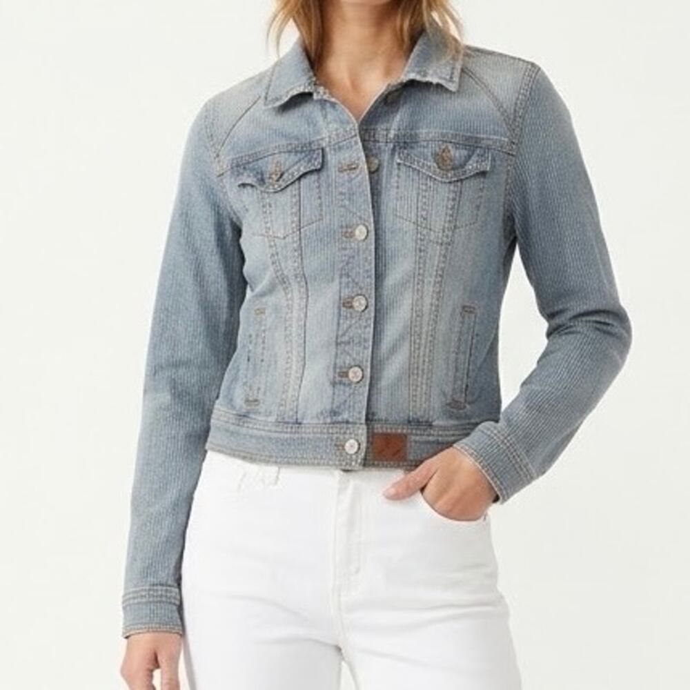 Pilcro Anthropologie Denim Pinstripe Hickory Jean Trucker Jacket Size S